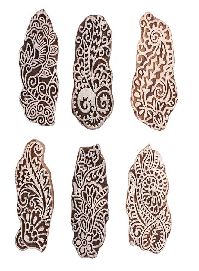 Indian-Shelf Handmade Vocalforlocal Set of 6 New Mix Wooden Printing Block (4.44 cm, Brown) - Image 1
